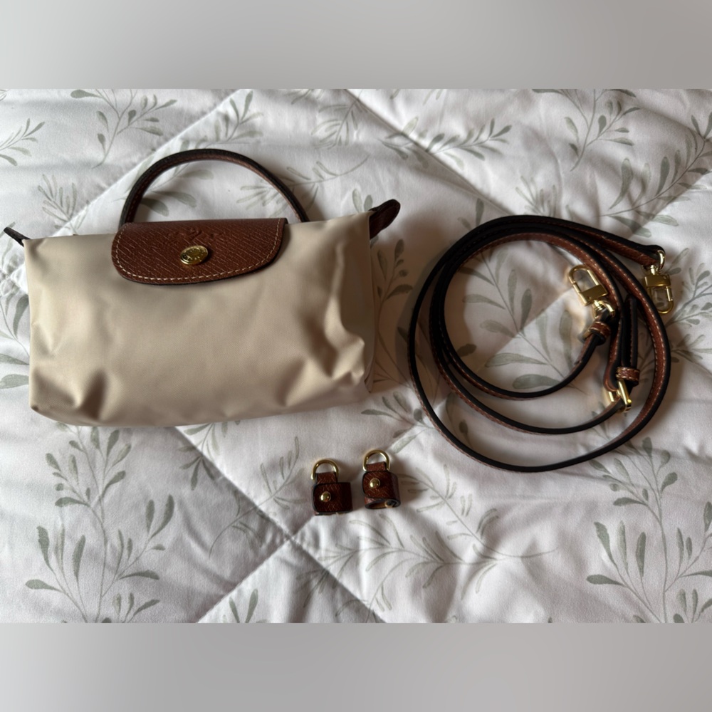 Longchamp Cream and Brown Crossbody Bag